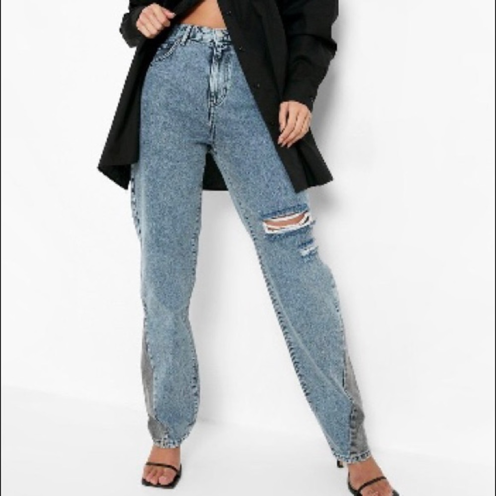 High waist paneled straight fit jean
